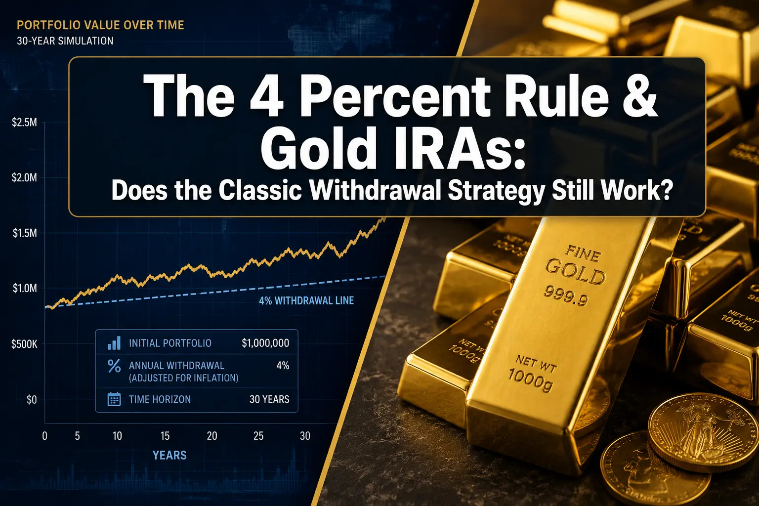 The 4 percent rule and Gold IRAs withdrawal strategy visual with portfolio chart and gold bars