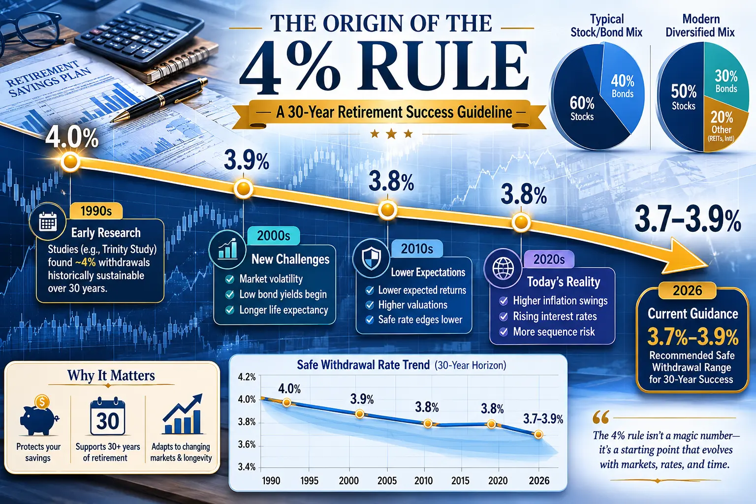 The origin of the 4 percent rule showing retirement withdrawal rate research and portfolio assumptions