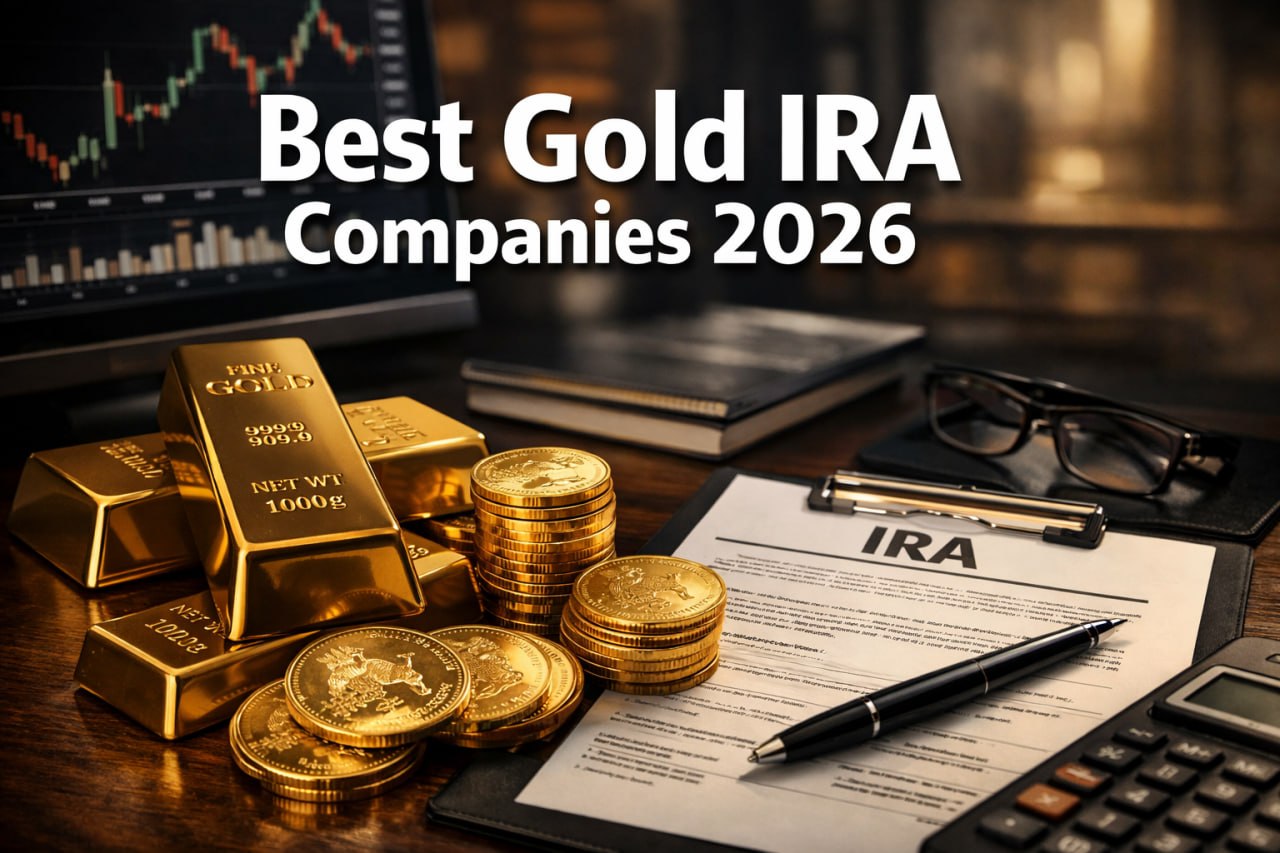 Best Gold IRA Companies of 2026 — gold bars, IRA paperwork, market chart