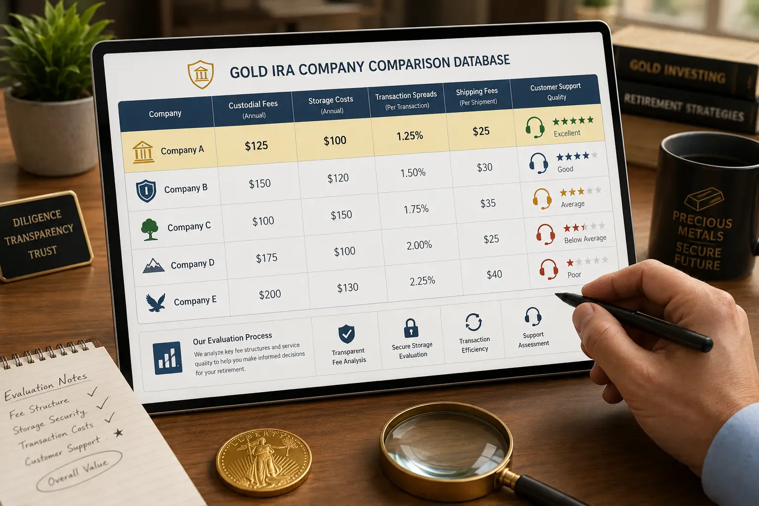 Gold IRA company comparison database with provider research notes